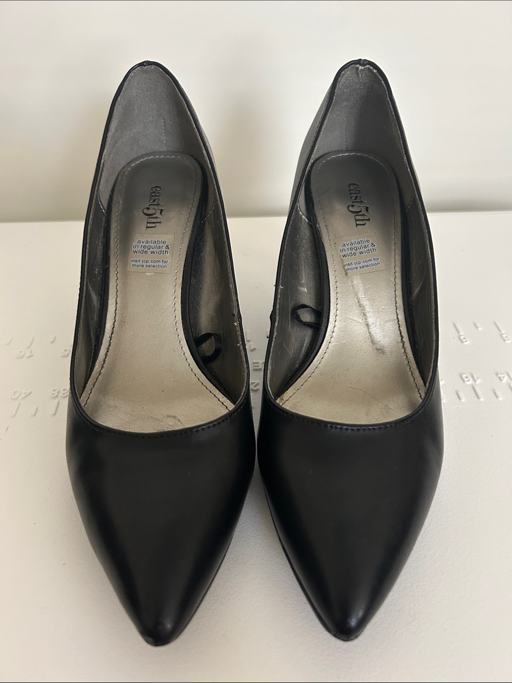 East 5th Black Leather Pointed Toe Heels, Size 7.5
